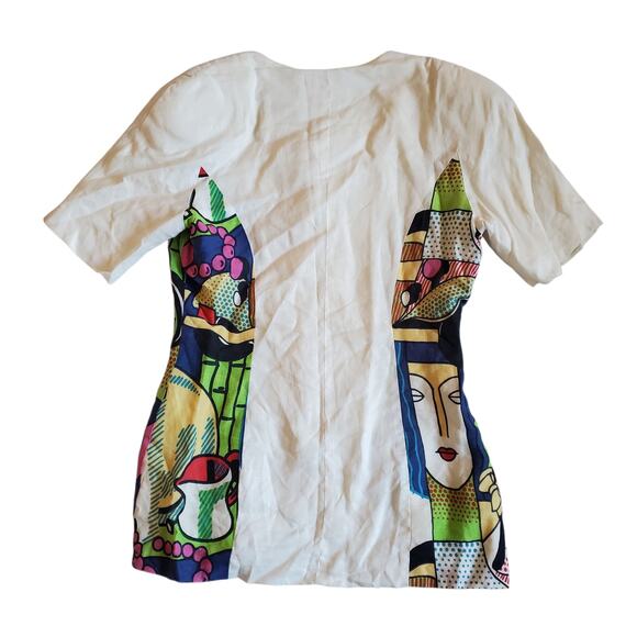 Vintage 80's Button-Up Shirt & Shorts Set Picasso Style Abstract Art - Small - Picture 3 of 10
